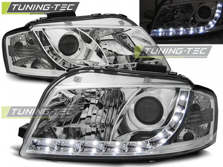LED Tagfahrlicht Design Scheinwerfer für Audi A3 8P 04-08 chrom